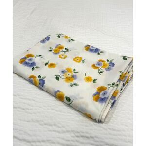 VINTAGE Floral Twin Flat Sheet Yellow Lavender USA T180 Percale Cottagecore